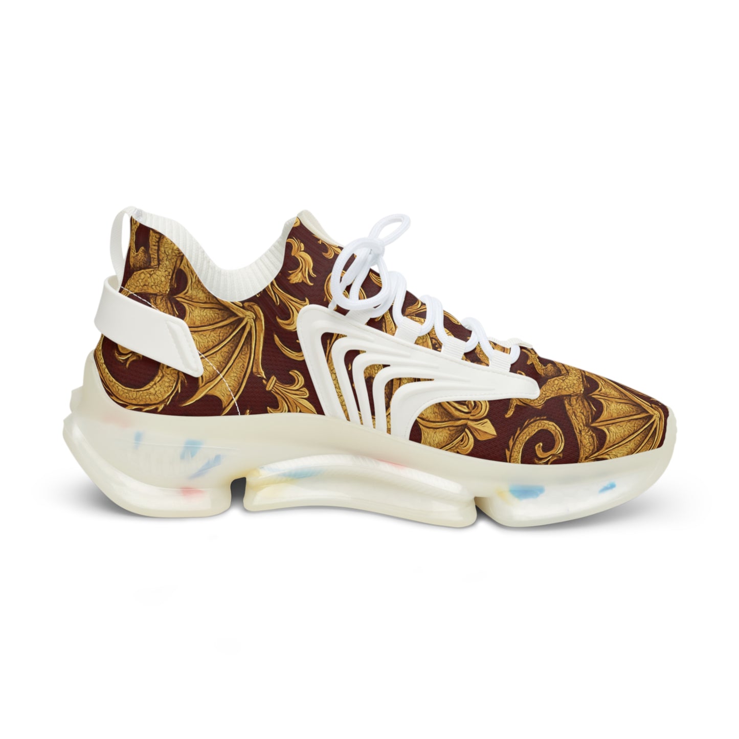 Stylish Men's Mesh Sneakers with Elegant Golden Dragon Design, Fitness Shoe, Casual Kick, Gift for Him, Trendy Footwear