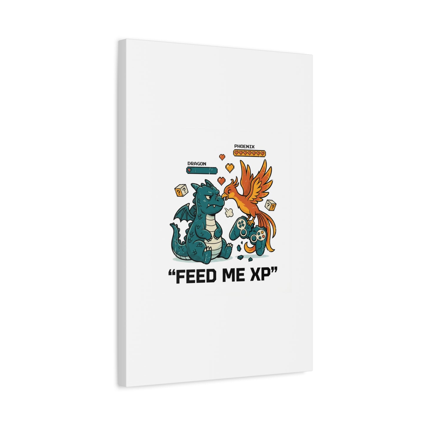 Feed Me XP Canvas | Gamer Dragon Phoenix Wall Art, Neon Meme Skate Style
