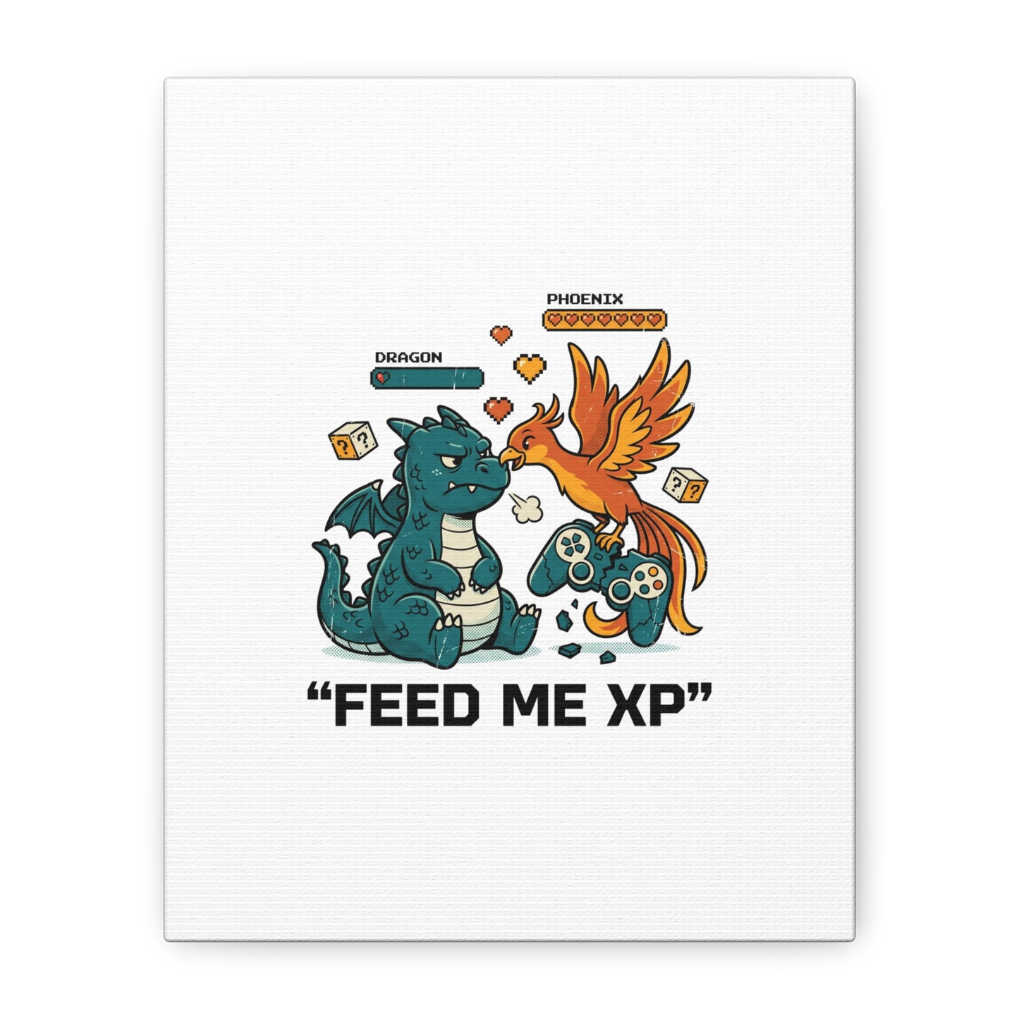 Feed Me XP Canvas | Gamer Dragon Phoenix Wall Art, Neon Meme Skate Style
