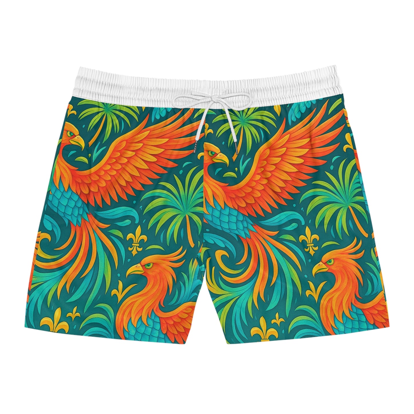 Vibrant Phoenix Men's Swim Shorts, Tropical Swimwear, Beach Shorts for Men, Summer Vacation Attire, Pool Party Essentials, AOP Swimwear