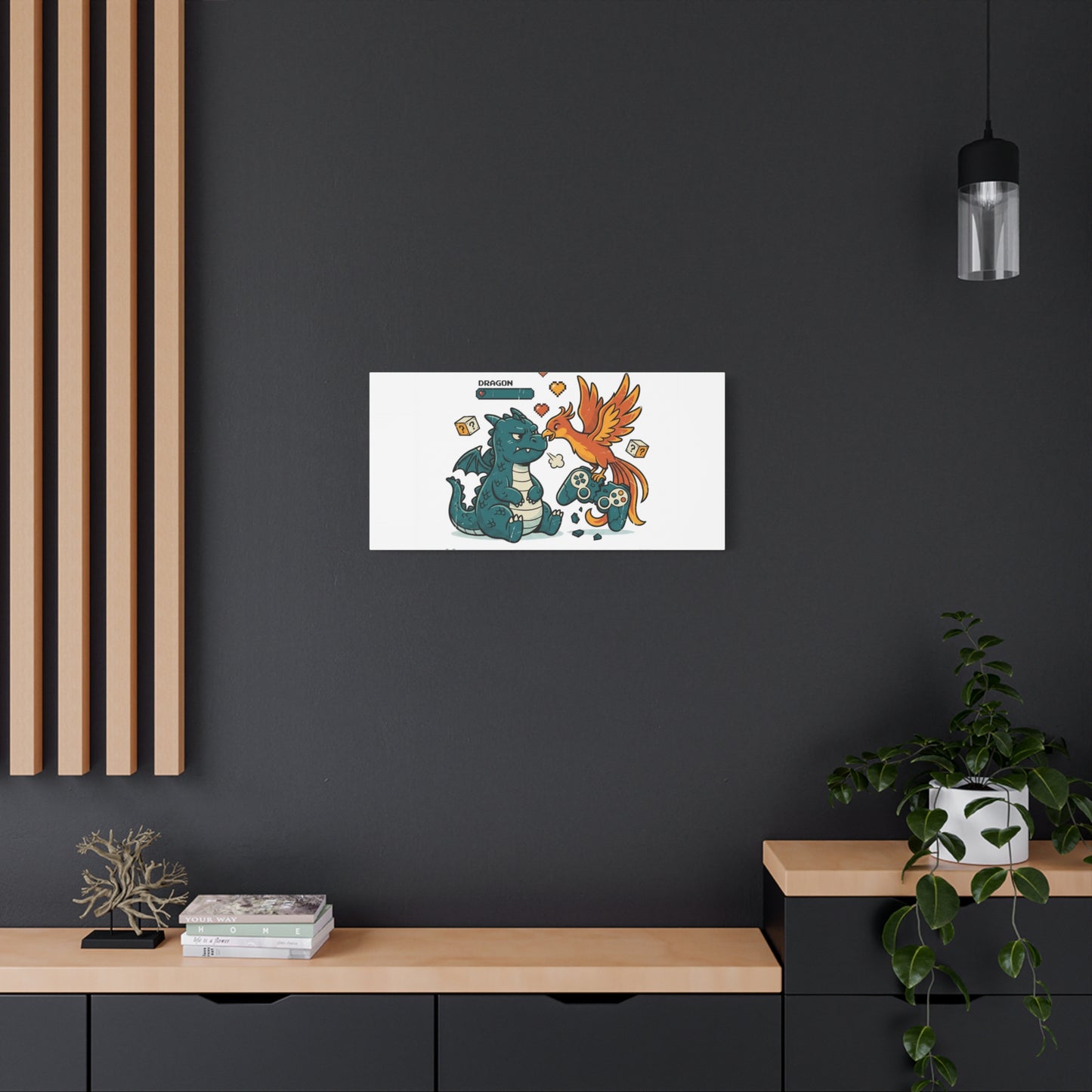 Feed Me XP Canvas | Gamer Dragon Phoenix Wall Art, Neon Meme Skate Style