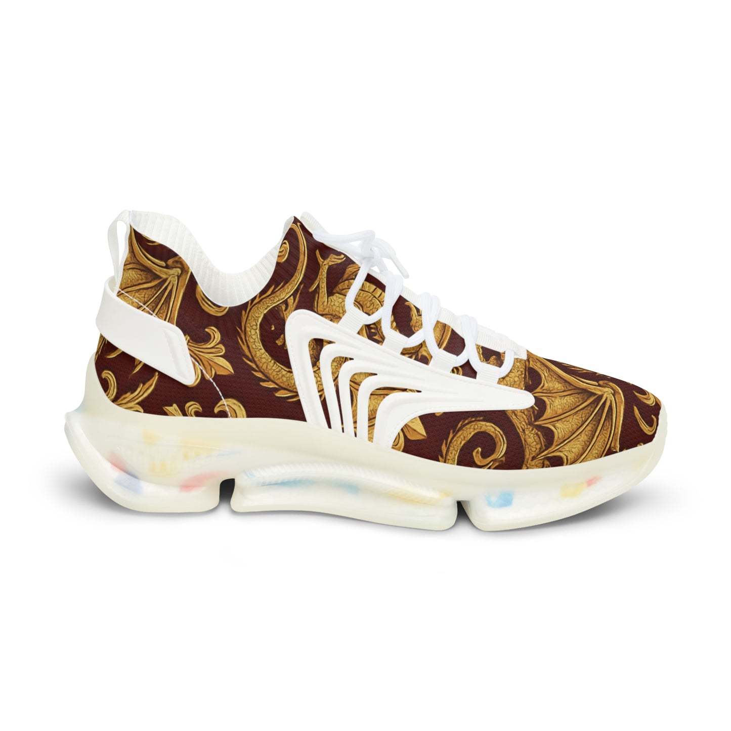 Stylish Men's Mesh Sneakers with Elegant Golden Dragon Design, Fitness Shoe, Casual Kick, Gift for Him, Trendy Footwear