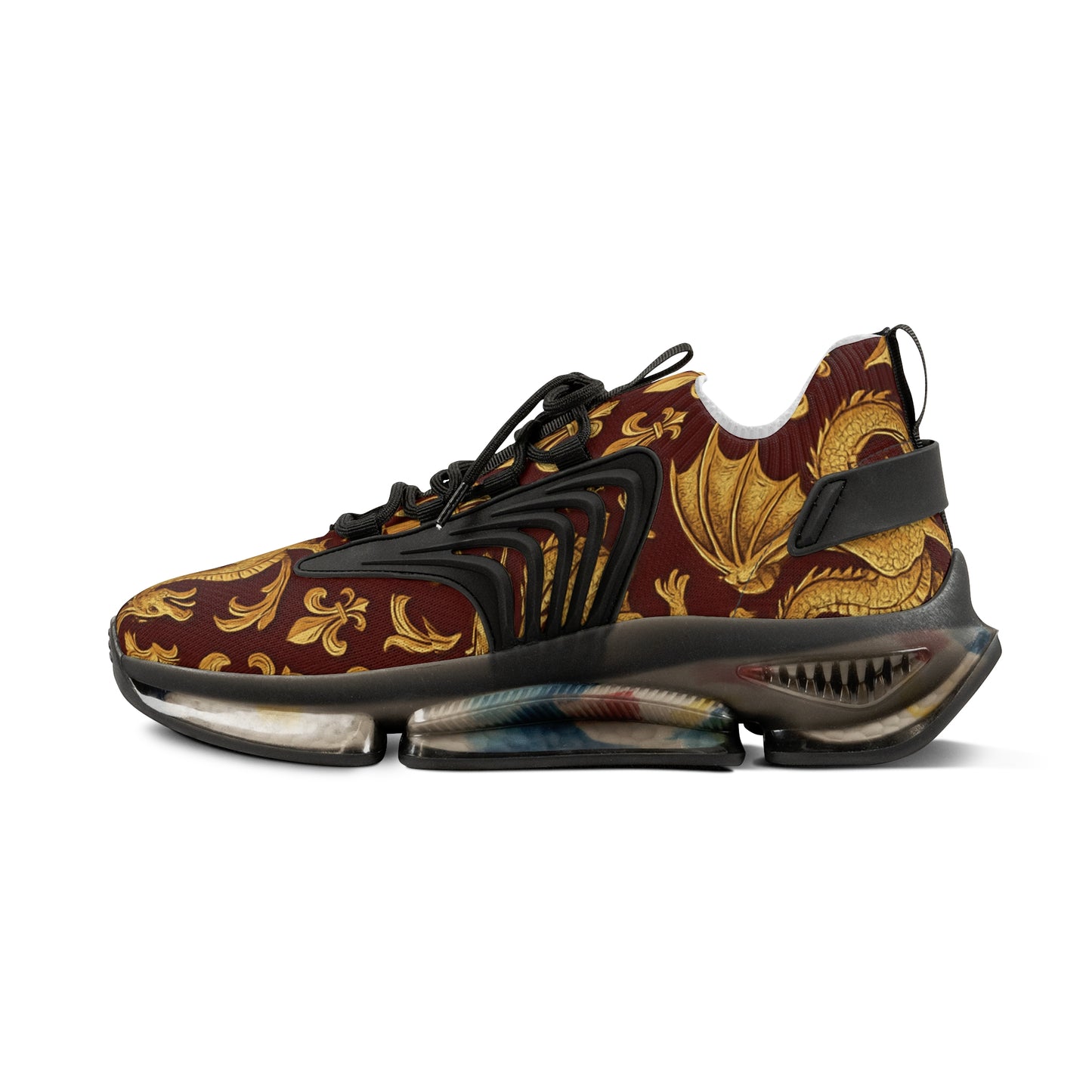 Stylish Men's Mesh Sneakers with Elegant Golden Dragon Design, Fitness Shoe, Casual Kick, Gift for Him, Trendy Footwear