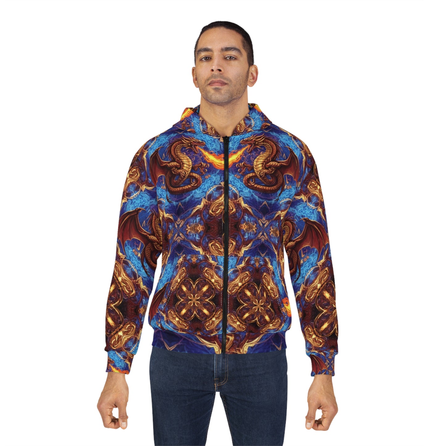 Dragon Kaleidoscope Zip Hoodie – All-Over Print Fantasy Dragon Jacket