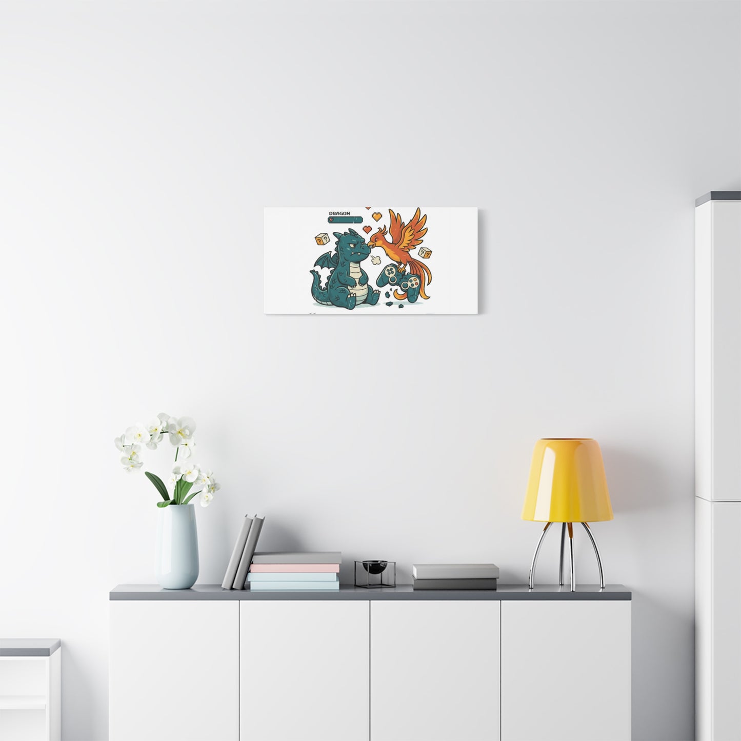 Feed Me XP Canvas | Gamer Dragon Phoenix Wall Art, Neon Meme Skate Style