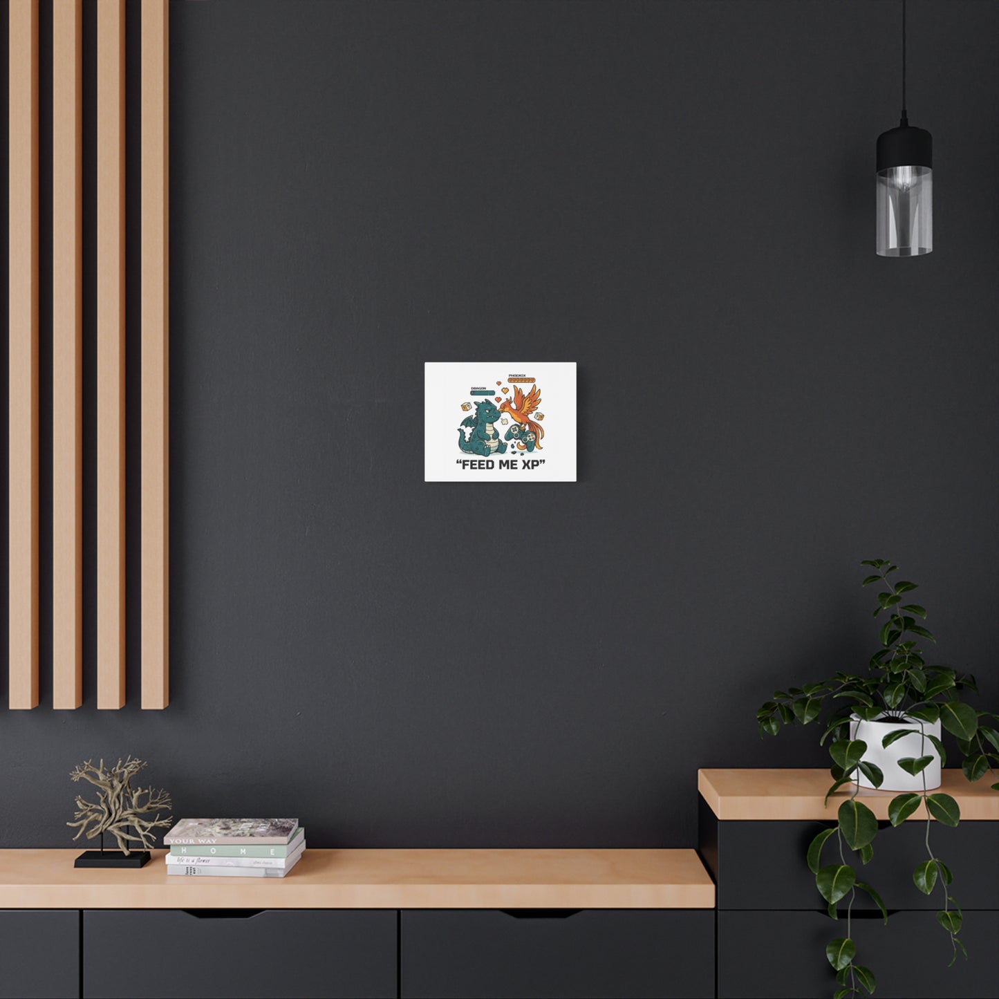 Feed Me XP Canvas | Gamer Dragon Phoenix Wall Art, Neon Meme Skate Style