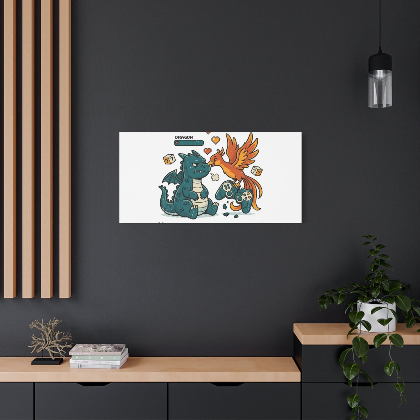 Feed Me XP Canvas | Gamer Dragon Phoenix Wall Art, Neon Meme Skate Style