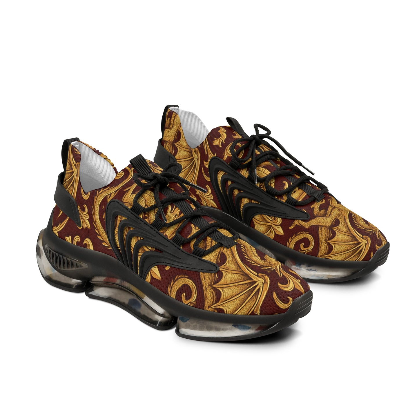 Stylish Men's Mesh Sneakers with Elegant Golden Dragon Design, Fitness Shoe, Casual Kick, Gift for Him, Trendy Footwear