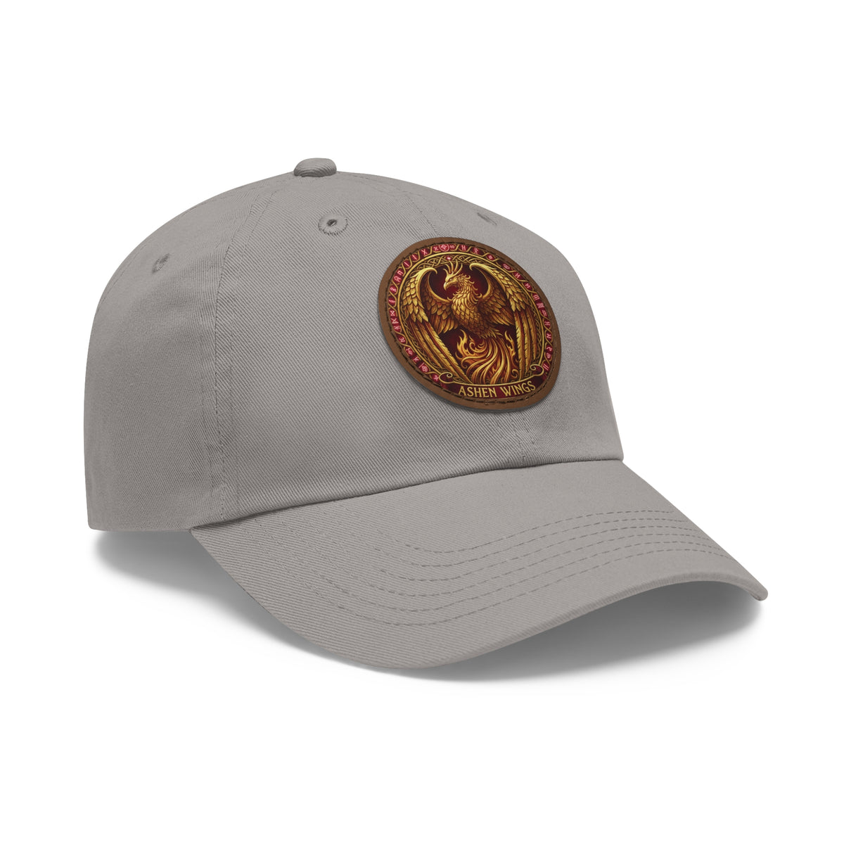 Ember Phoenix Leather Patch Dad Hat — Vintage Firebird Round Patch Cap