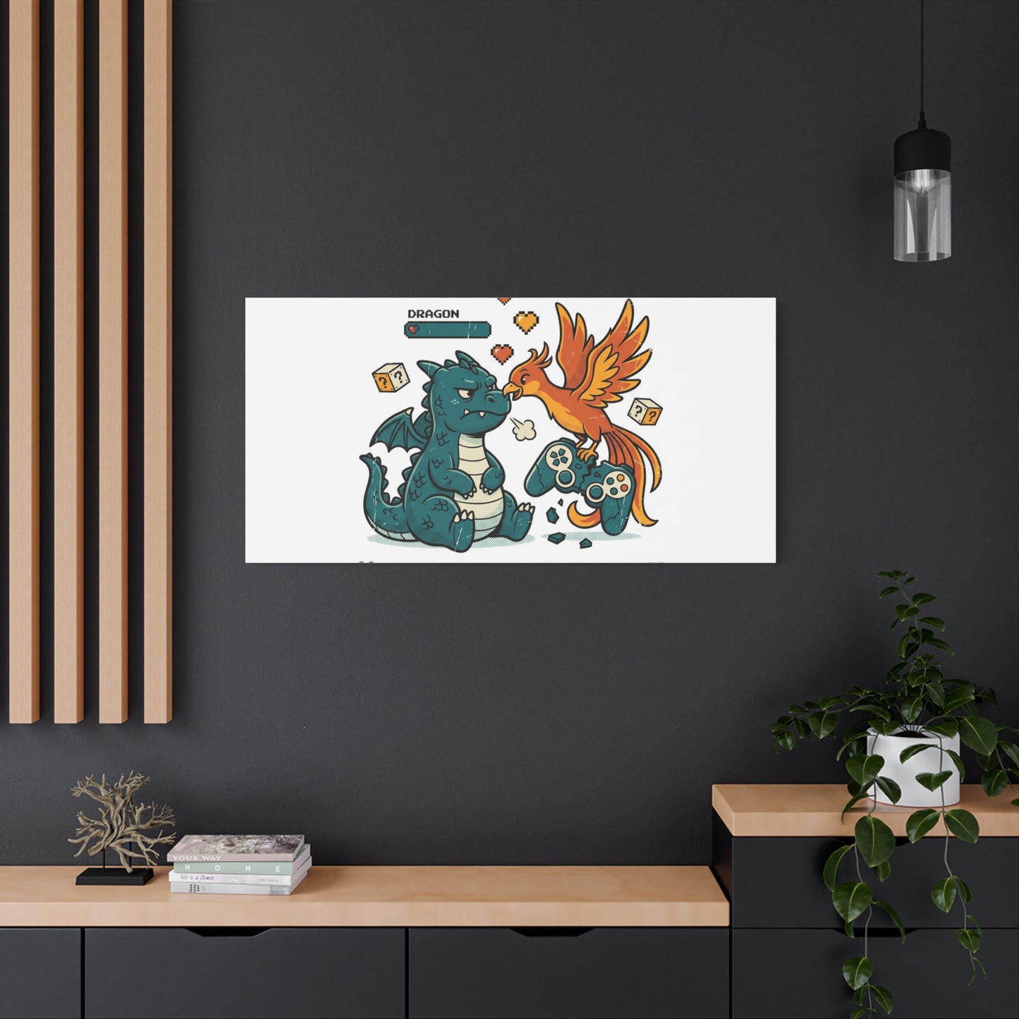 Feed Me XP Canvas | Gamer Dragon Phoenix Wall Art, Neon Meme Skate Style