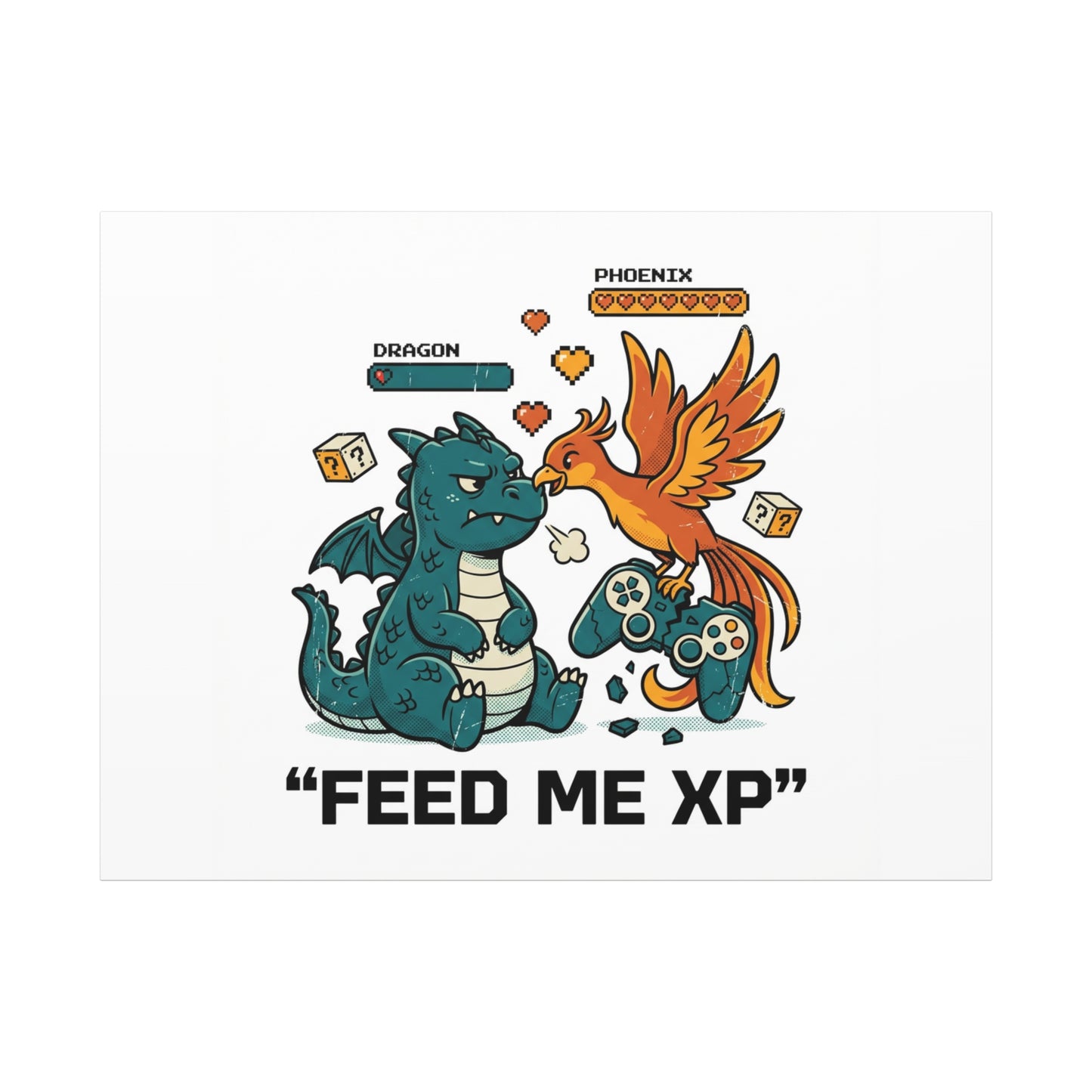 Feed Me XP Canvas | Gamer Dragon Phoenix Wall Art, Neon Meme Skate Style