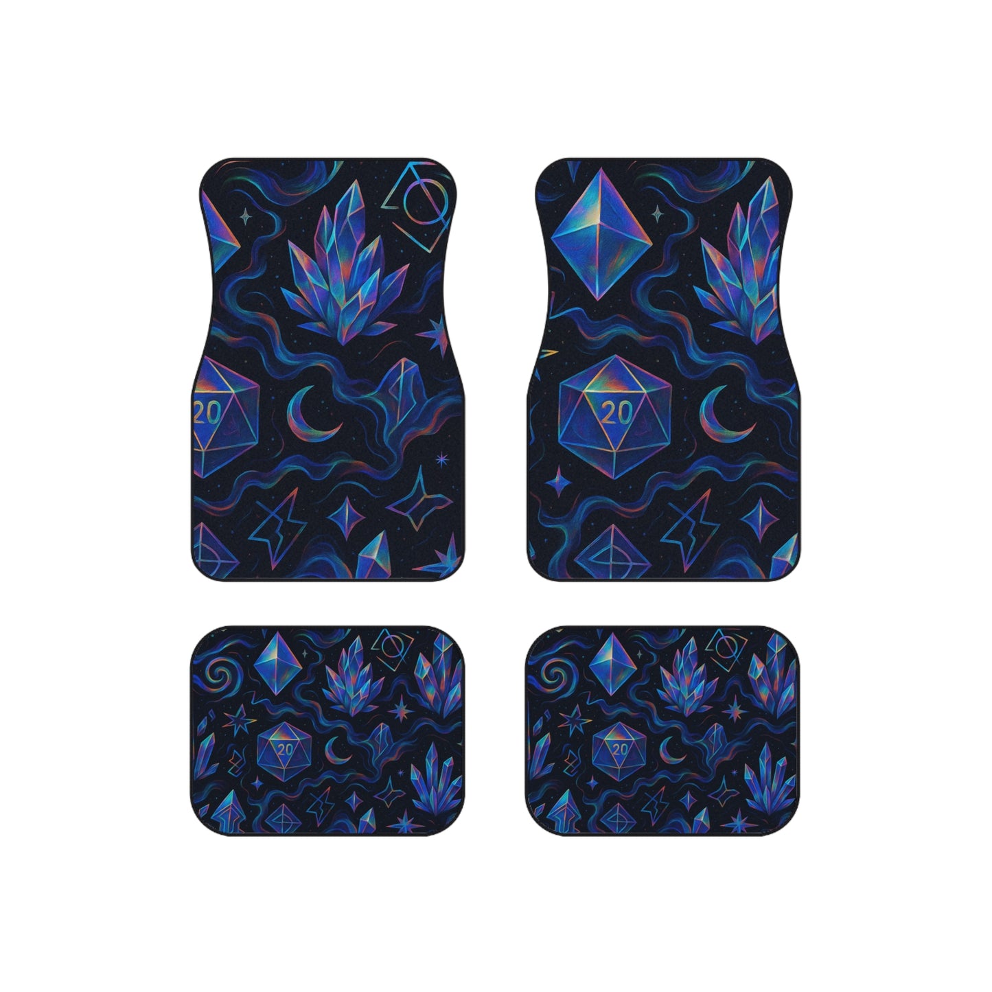 Fantasy Car Mats Set - Cosmic Crystal Design for Gamers, Bohemian Car Accessories, Gift for D&D Lovers, Unique Auto Decor