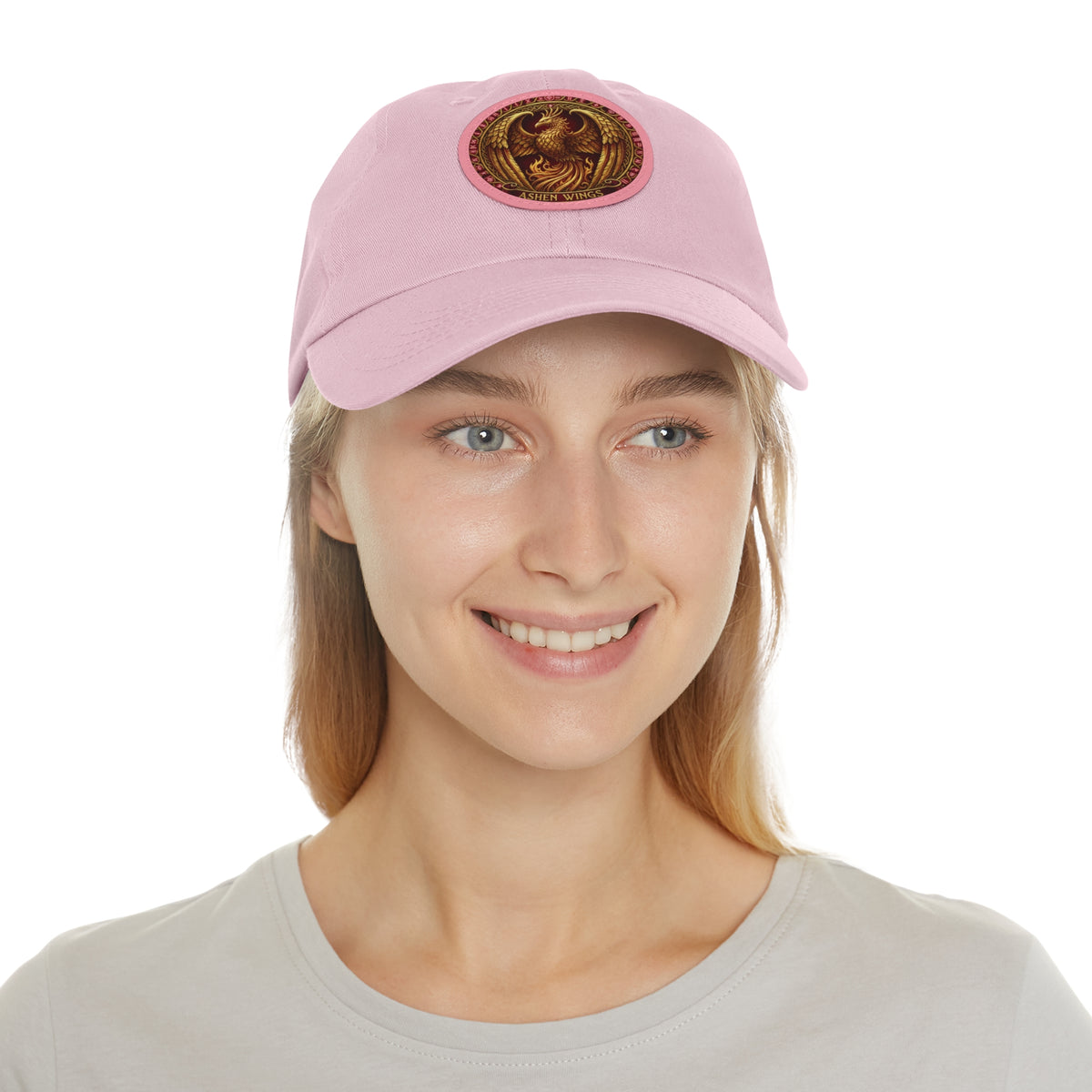 Ember Phoenix Leather Patch Dad Hat — Vintage Firebird Round Patch Cap