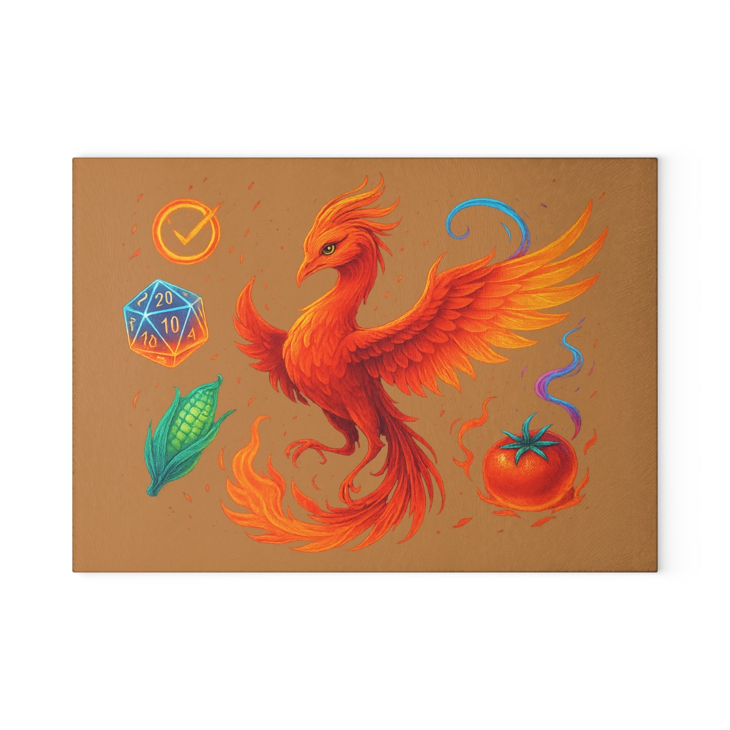 Vibrant Phoenix Glass Cutting Board - Unique Kitchen Decor, Ideal for Gamers, Great Gift for Holidays, BBQ, and Housewarming!