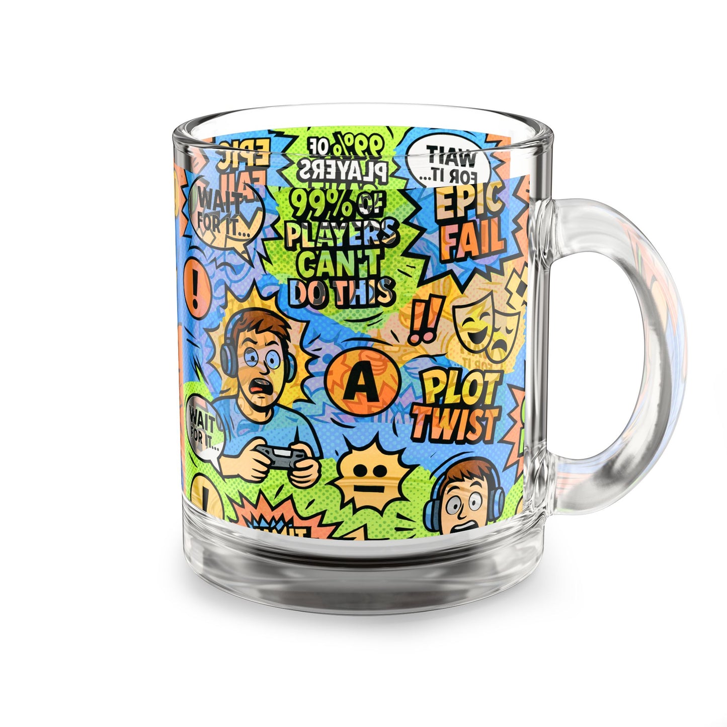 Funny Gamer Glass Mug, 10oz | Epic Fail & Plot Twist Coffee Cup, Gift for Gamers, Game Night Essentials