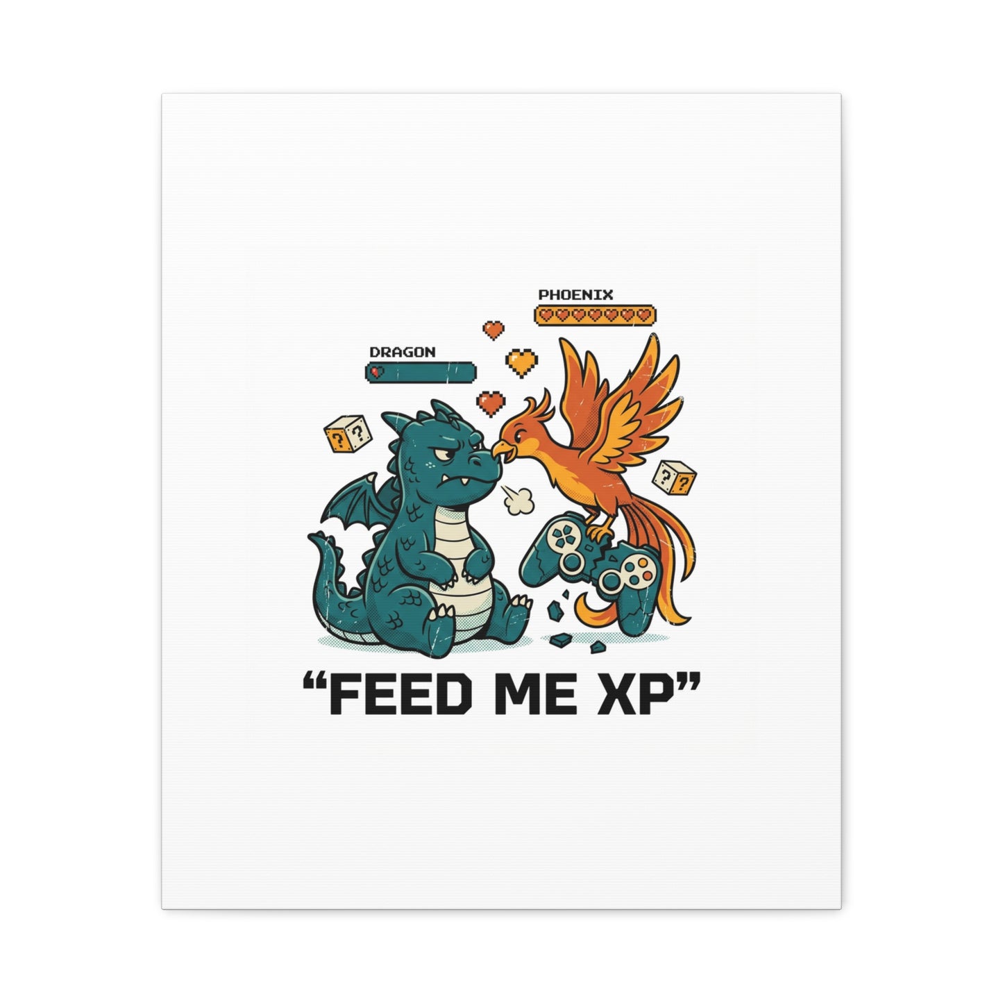 Feed Me XP Canvas | Gamer Dragon Phoenix Wall Art, Neon Meme Skate Style