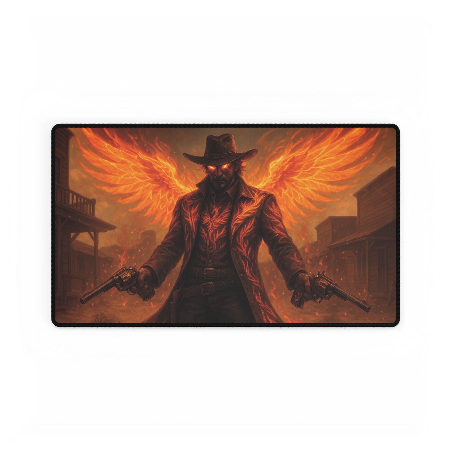 Stylish Gaming Desk Mat - Fiery Cowboy Design, Office Decor, Gamer Gift, Unique Desk Accessories, Halloween, Western Theme