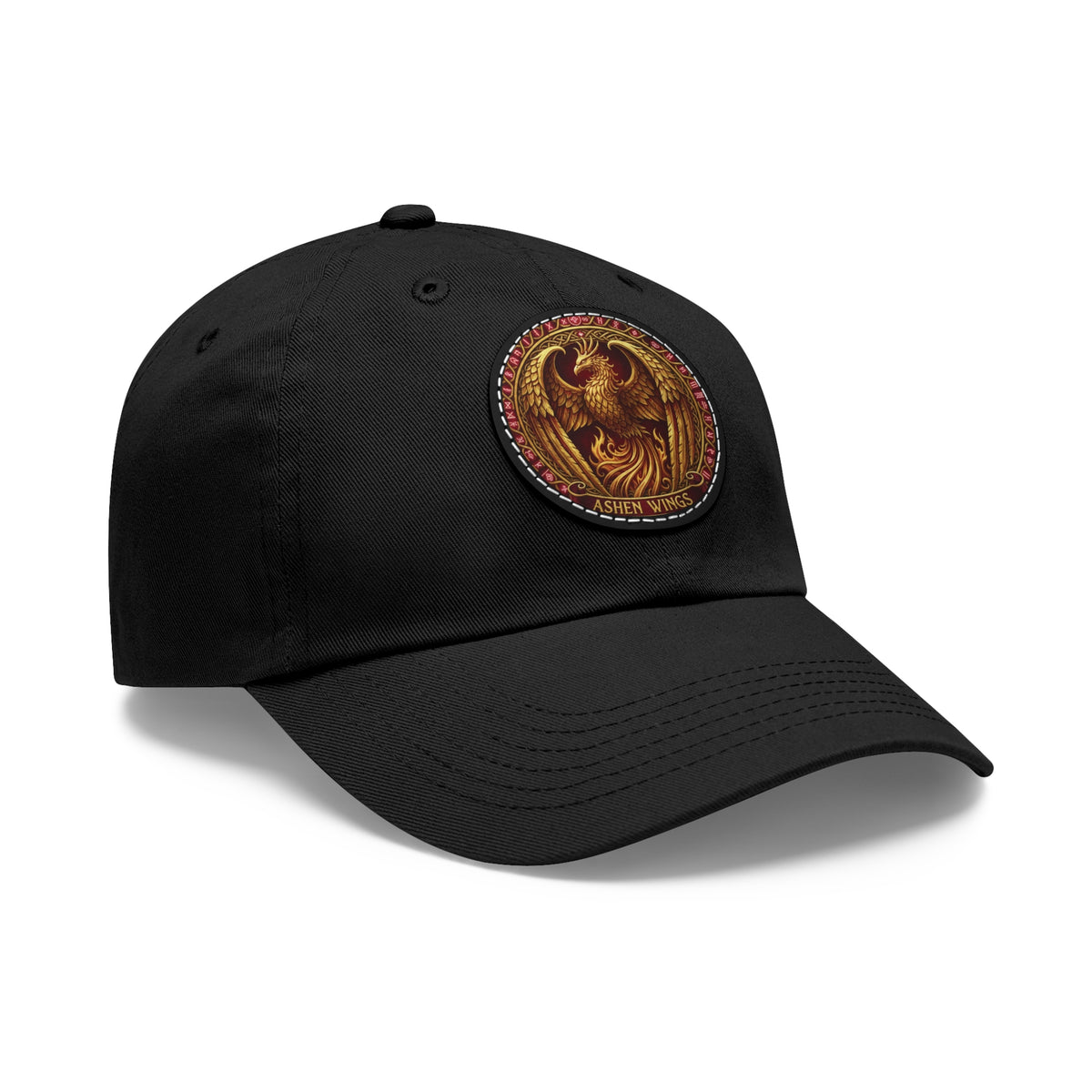 Ember Phoenix Leather Patch Dad Hat — Vintage Firebird Round Patch Cap