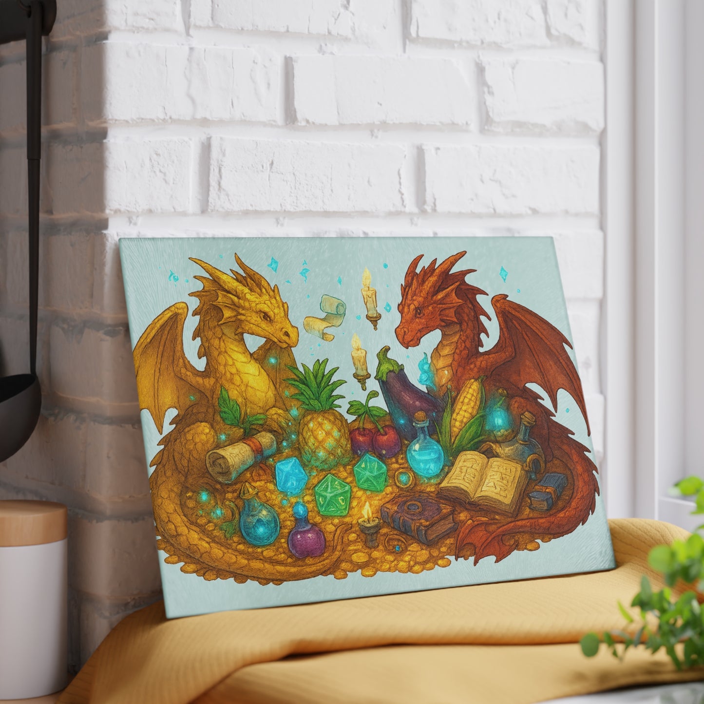 Fantasy Dragon Themed Glass Cutting Board, Magical Kitchen Decor, Ideal for Gifts, Unique Cooking Supplies, Perfect for Food Prep