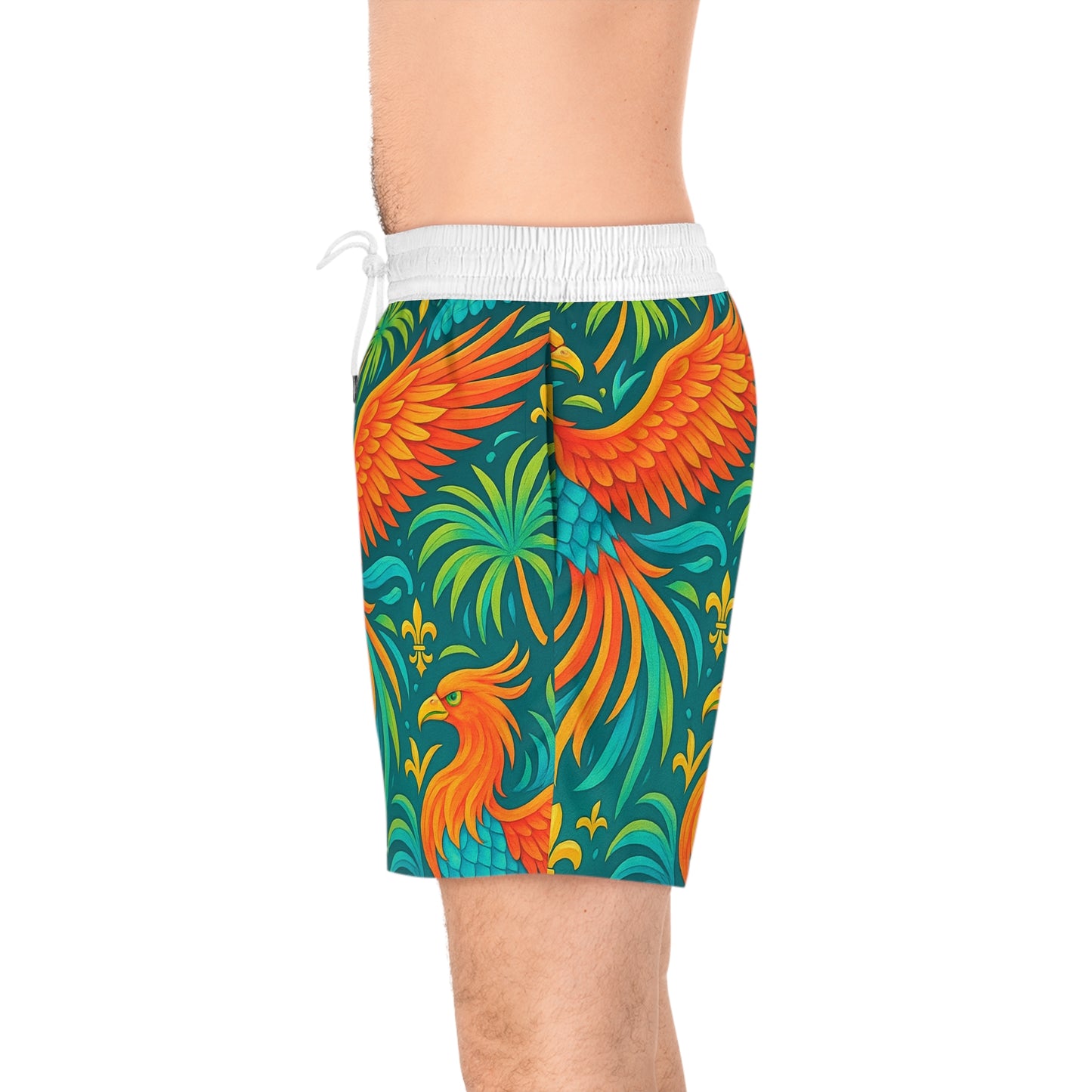 Vibrant Phoenix Men's Swim Shorts, Tropical Swimwear, Beach Shorts for Men, Summer Vacation Attire, Pool Party Essentials, AOP Swimwear