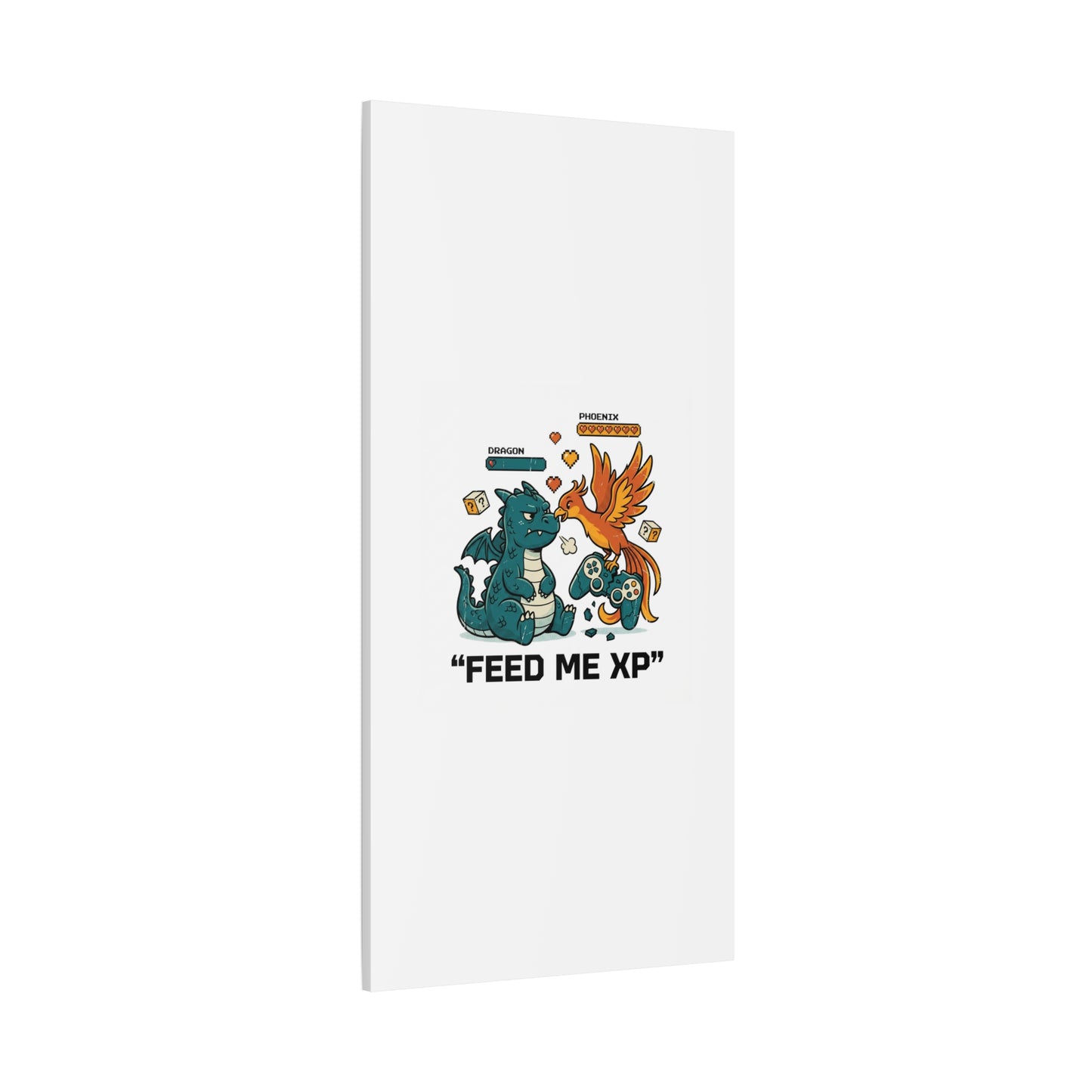 Feed Me XP Canvas | Gamer Dragon Phoenix Wall Art, Neon Meme Skate Style