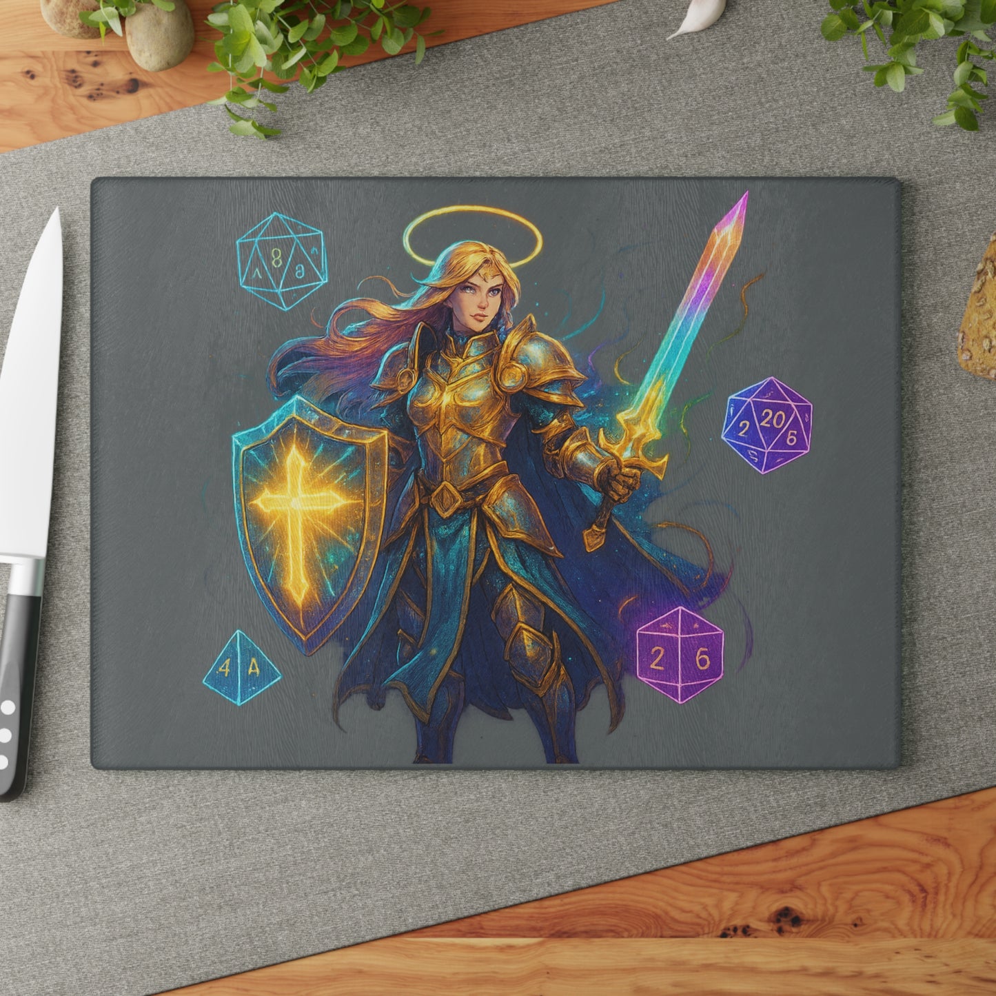 Fantasy-Themed Glass Cutting Board – Ideal for Gamers, Gifts for D&D Lovers, Kitchen Decor, Unique Food Prep