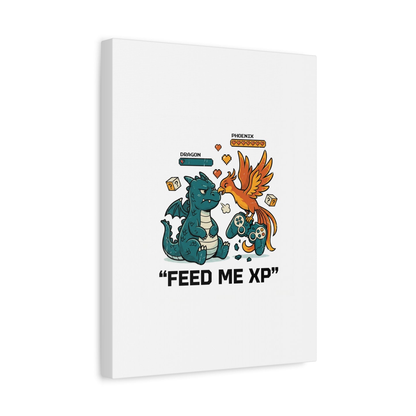 Feed Me XP Canvas | Gamer Dragon Phoenix Wall Art, Neon Meme Skate Style
