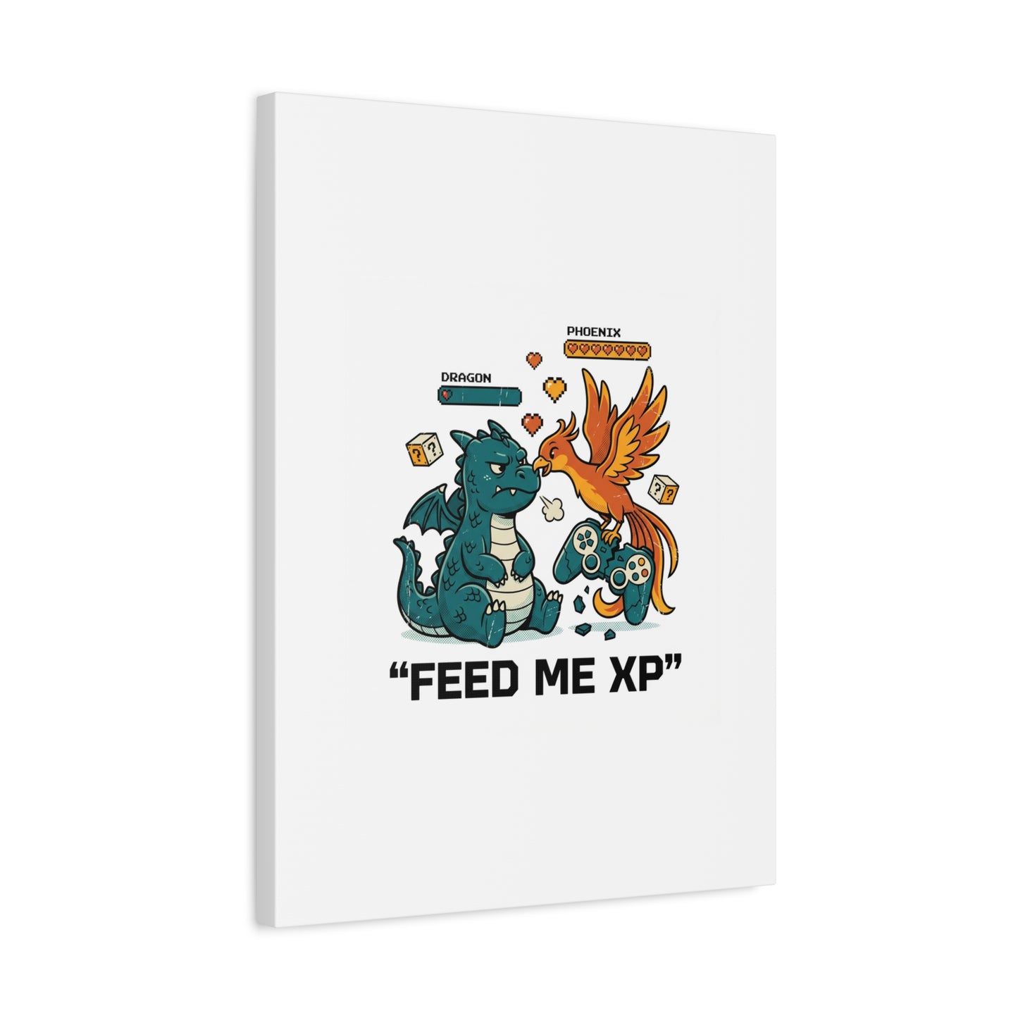 Feed Me XP Canvas | Gamer Dragon Phoenix Wall Art, Neon Meme Skate Style