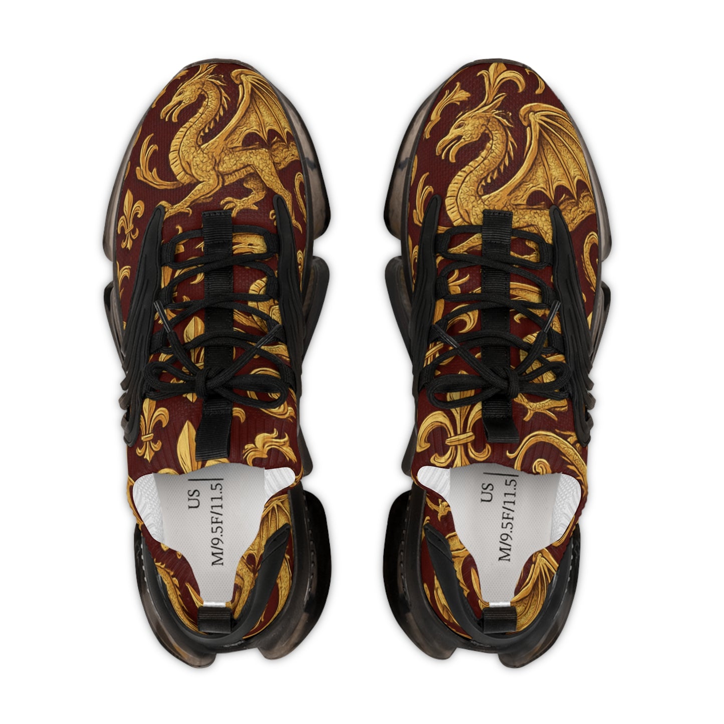 Stylish Men's Mesh Sneakers with Elegant Golden Dragon Design, Fitness Shoe, Casual Kick, Gift for Him, Trendy Footwear