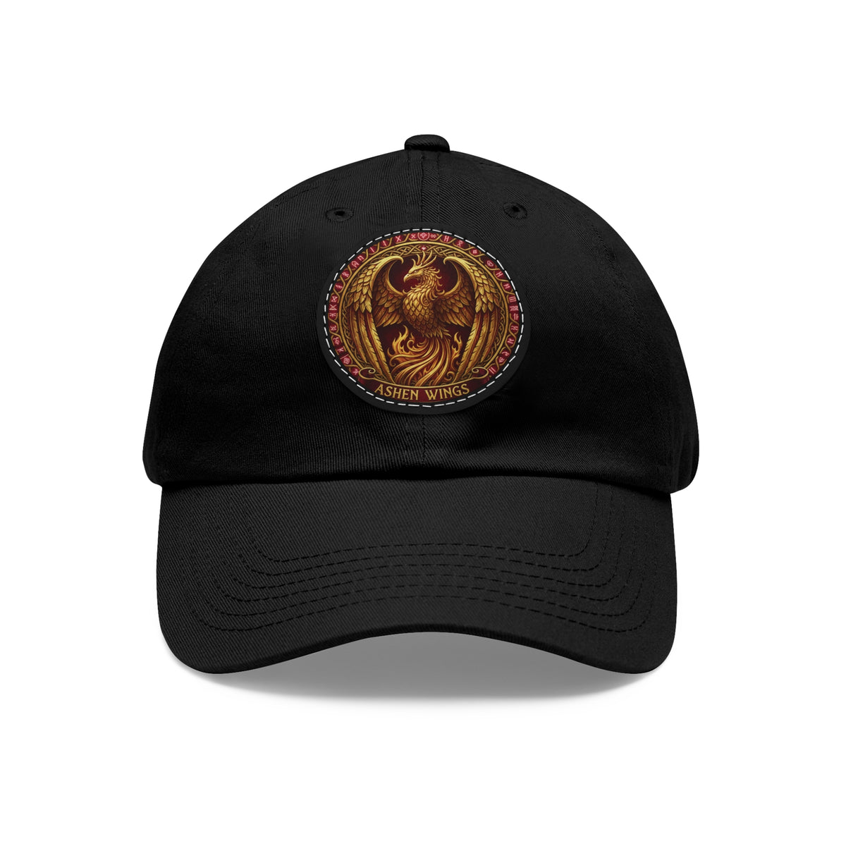 Ember Phoenix Leather Patch Dad Hat — Vintage Firebird Round Patch Cap