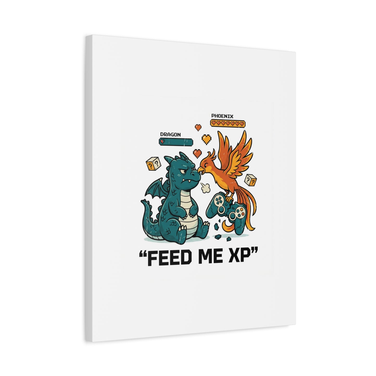 Feed Me XP Canvas | Gamer Dragon Phoenix Wall Art, Neon Meme Skate Style