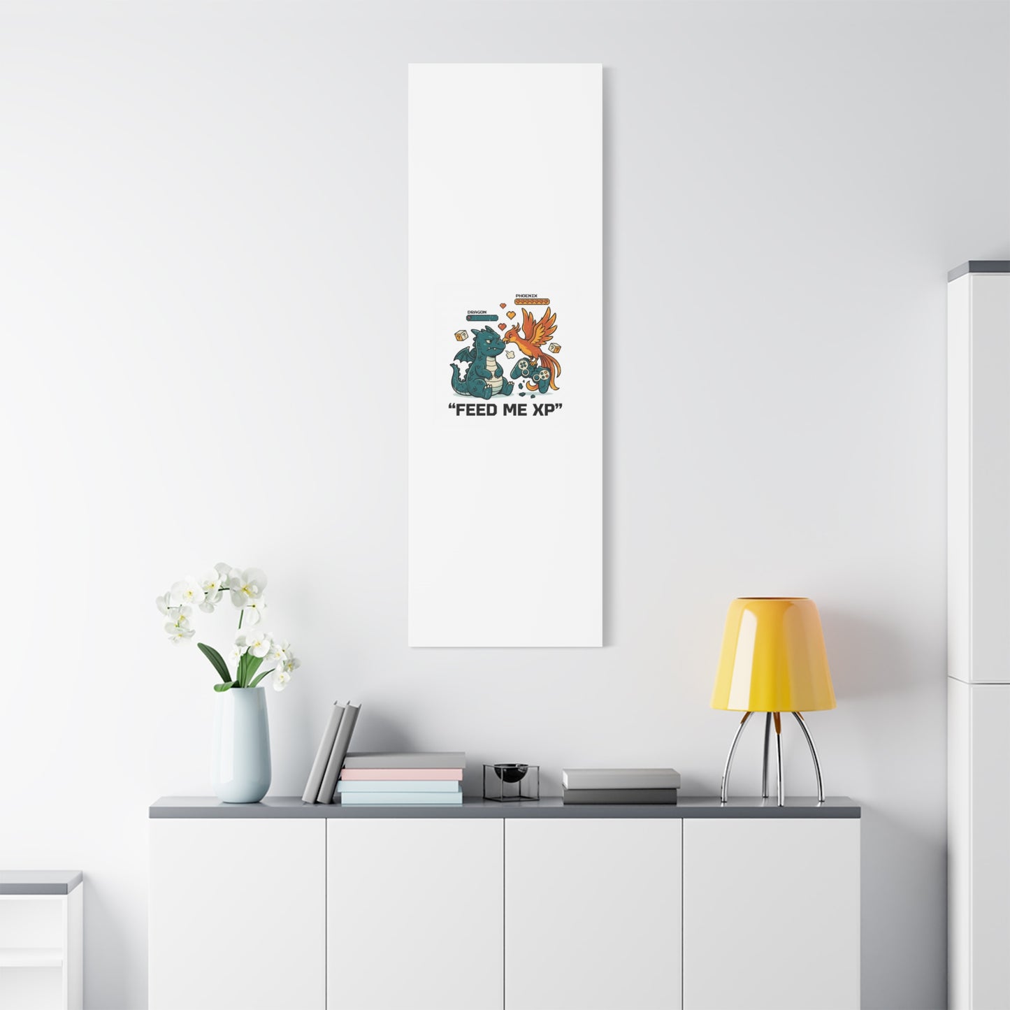 Feed Me XP Canvas | Gamer Dragon Phoenix Wall Art, Neon Meme Skate Style