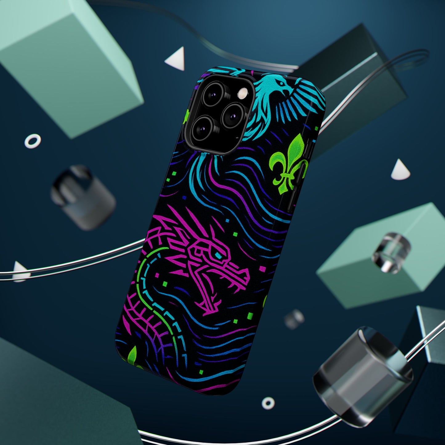 Dynamic Dragon Magnetic Phone Case | Colorful Floral Design | Gift for Gamers, Fantasy Lovers, Halloween, Unique Accessories